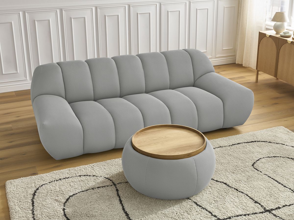 Bobochic Hayden Sofa 2-Sitzer mit Pouf Mesh-Stoff Hellgrau