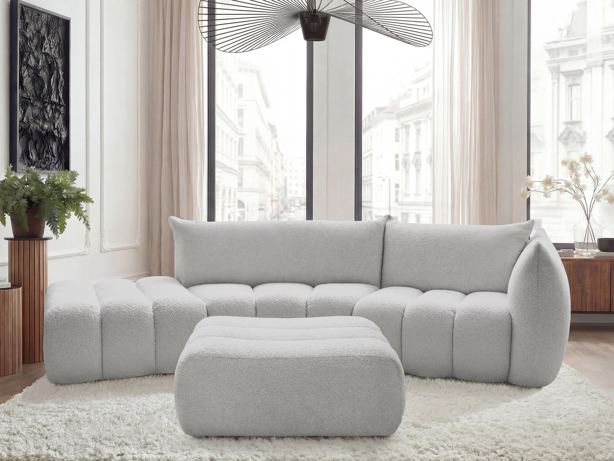 Bobochic Azra Ecksofa mit Pouf 325 × 112 cm Bouclé-Stoff Hellgrau Ecke rechts