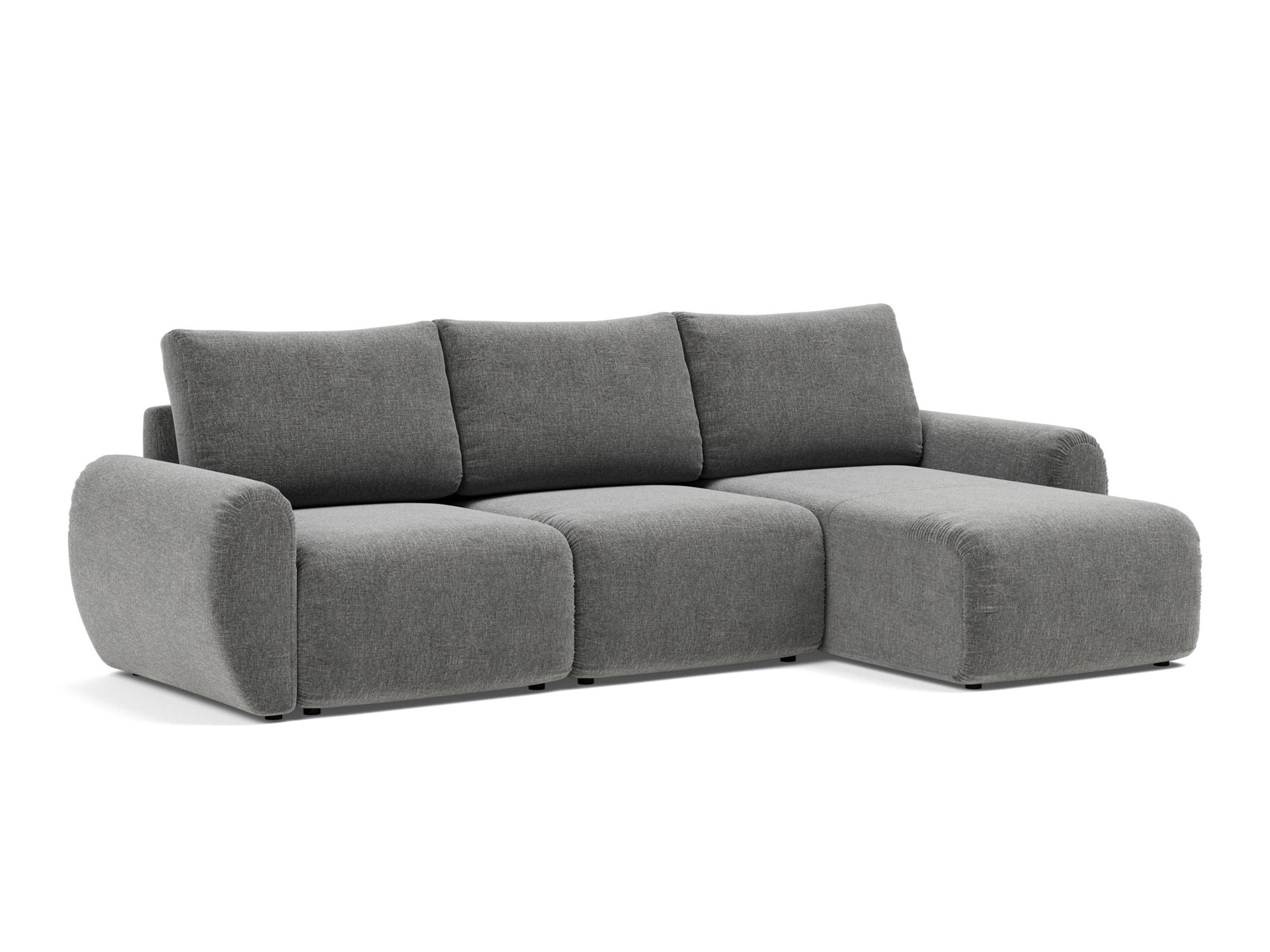 Schlafsofa Norum mit Chaiselongue und Curve-Armlehnen Strukturierter Stoff Twist 563-Charcoal