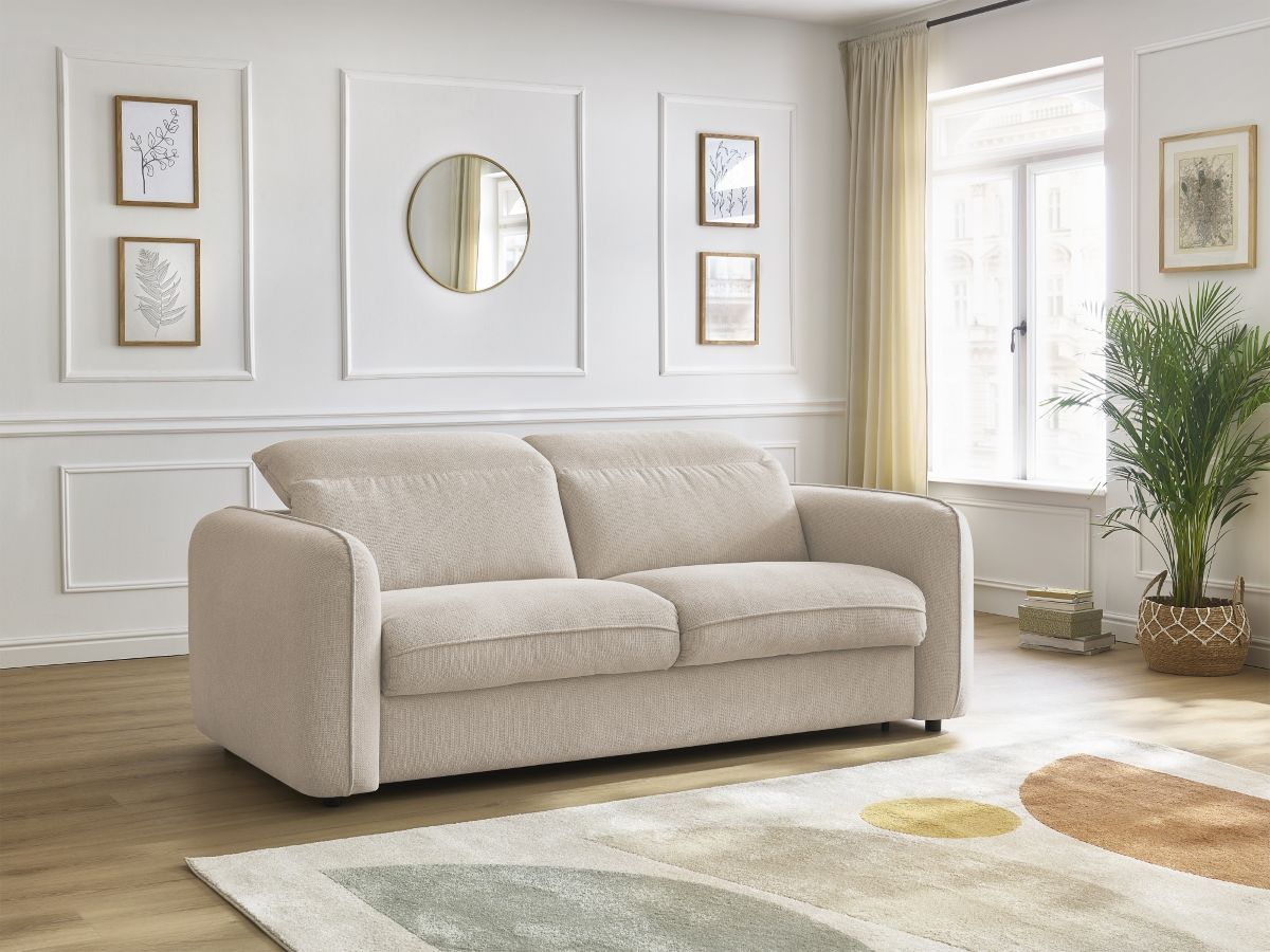 Bobochic Achille Schlafsofa 3-Sitzer Melange-Stoff Beige, Liegefläche 140 × 200 cm