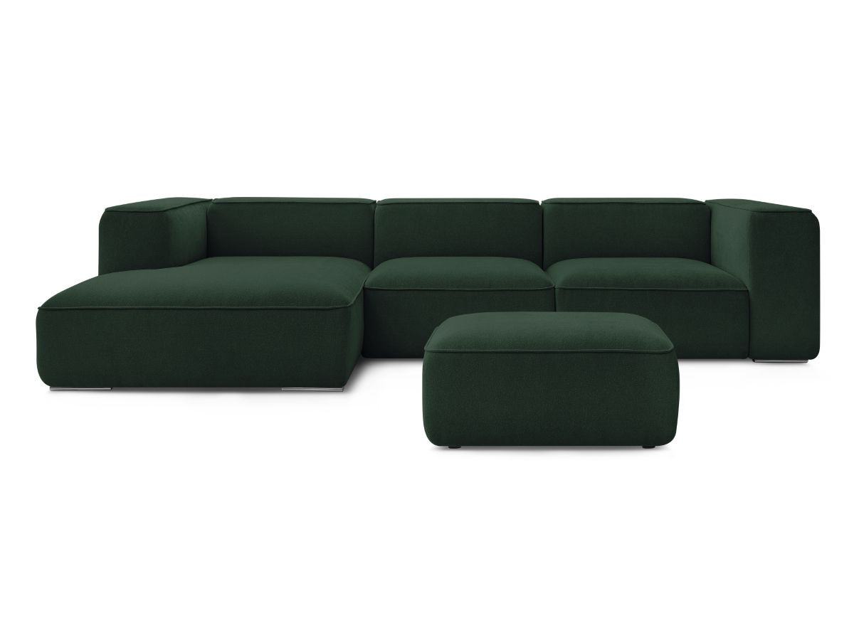 Bobochic Zephyr Ecksofa mit Pouf 349 × 165 cm Strukturstoff Grün Ecke links