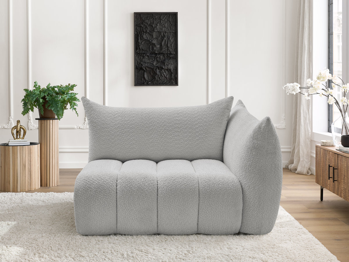 Bobochic Azra Sofamodul 2-Sitzer 143 × 112 cm Bouclé-Stoff Hellgrau Ecke rechts