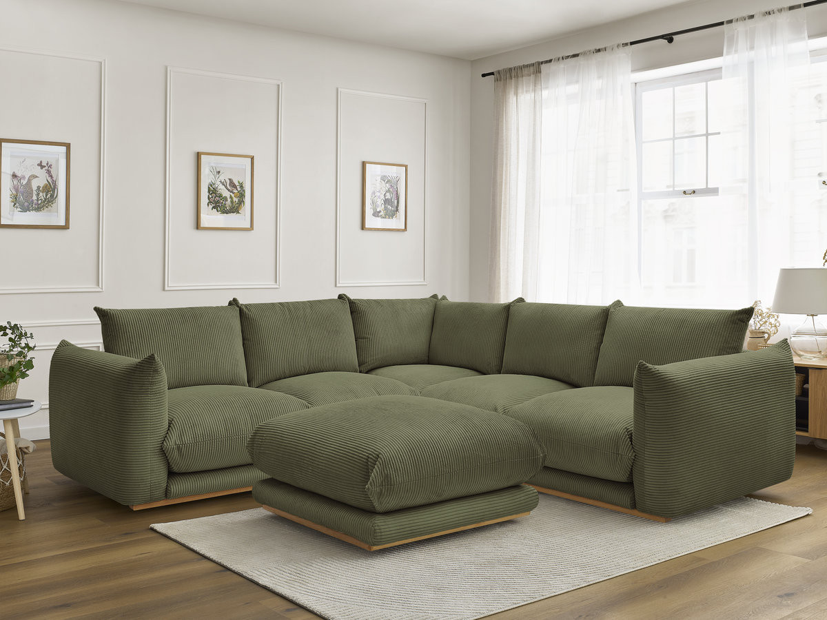 Bobochic Ernest Ecksofa mit Pouf Cordsamt Grün