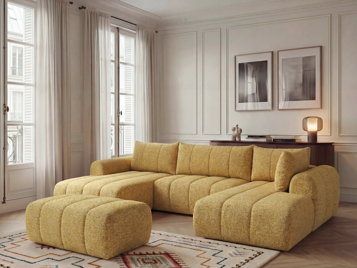 Bobochic Nesty Wohnlandschaft mit Pouf Melange-Stoff Gelb Ecke links