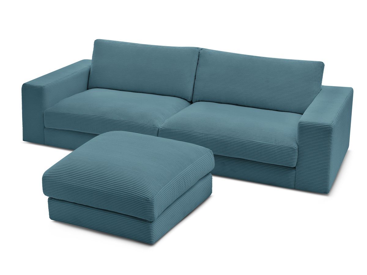 Bobochic Leonard Sofa 4-Sitzer mit Pouf 234 × 109 cm Cordsamt Hellblau