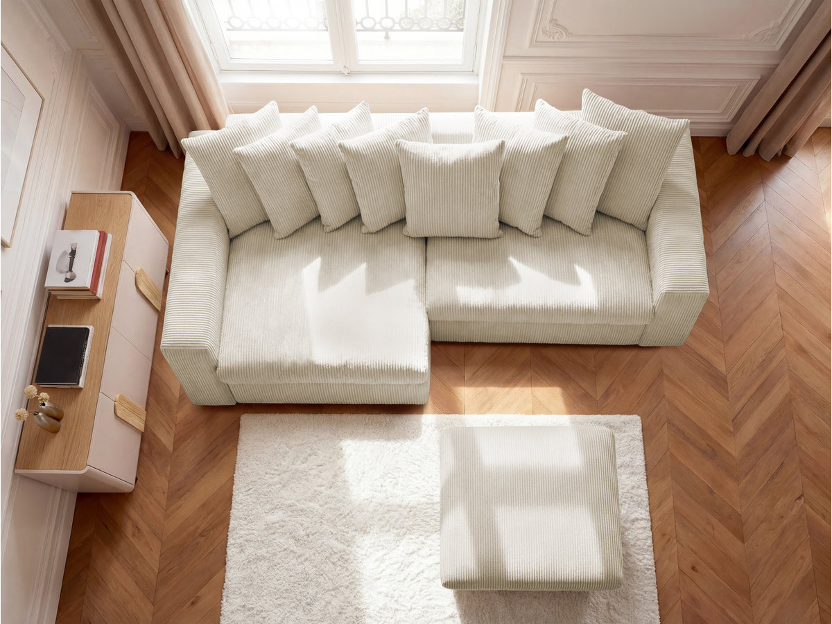 Bobochic Enore Ecksofa mit Pouf Cordsamt Beige Ecke links