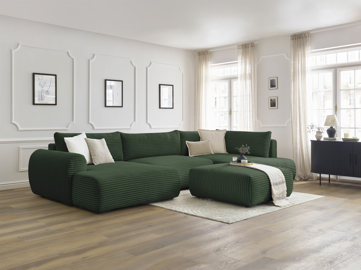 Bobochic Lucien Wohnlandschaft mit Pouf Breitcord weich Grün Ecke links