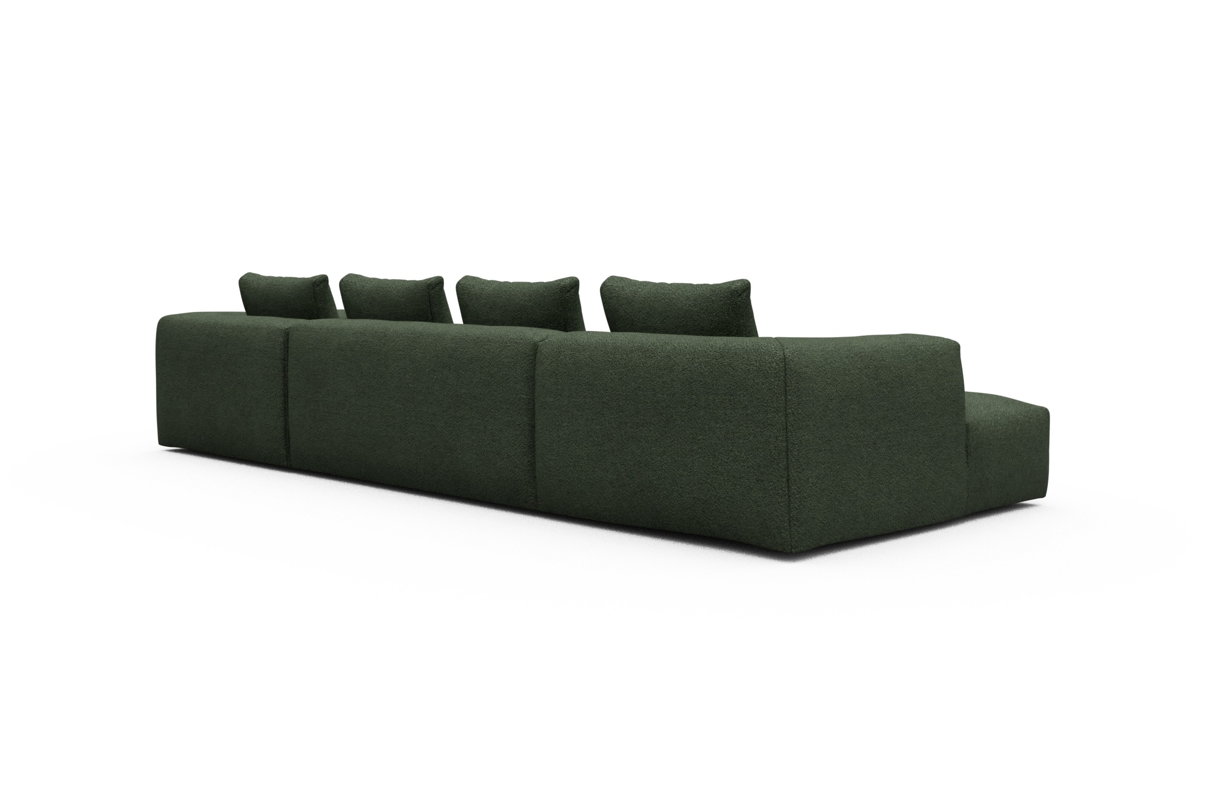 Wohnlandschaft Fred Relax-Ecke rechts mit 2-Sitzer und Chaiselongue links Boucle Vanora 869-Deep-Green