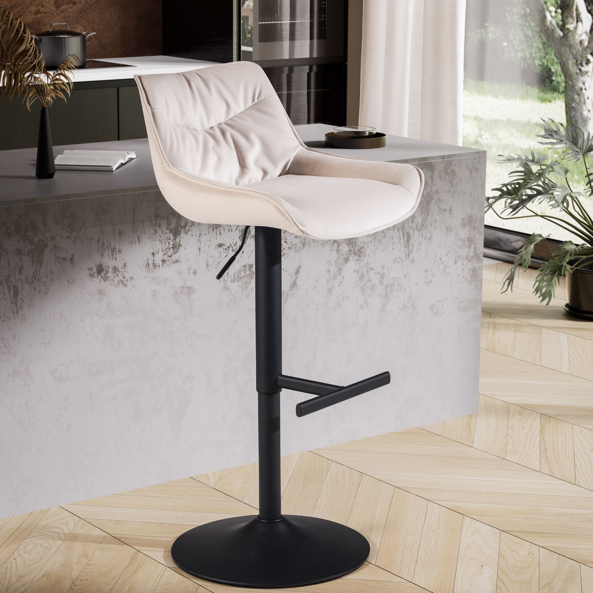 Barhocker Rypefjord Samt Beige Tiefe 55 cm