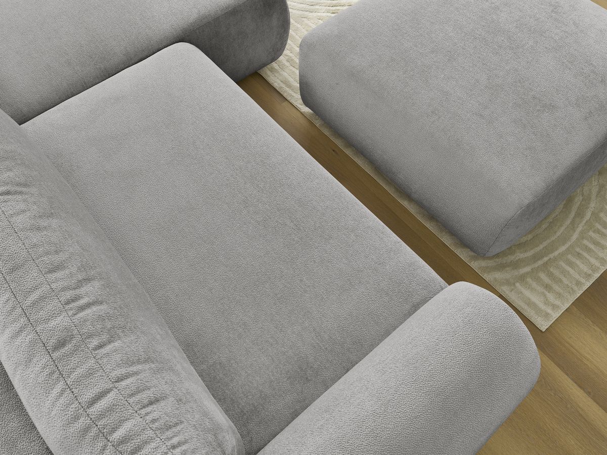 Bobochic Lucien Ecksofa mit Schlaffunktion und Bettkasten und Pouf 314 × 167 cm Stoff Hellgrau Ecke rechts