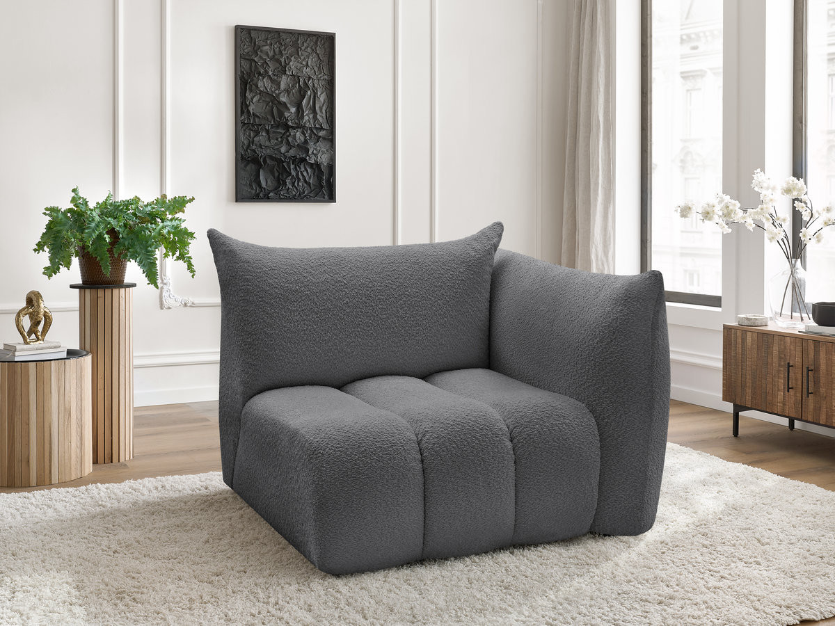 Bobochic Azra Sofamodul 1-Sitzer 117 × 112 cm Bouclé-Stoff Dunkelgrau Ecke rechts