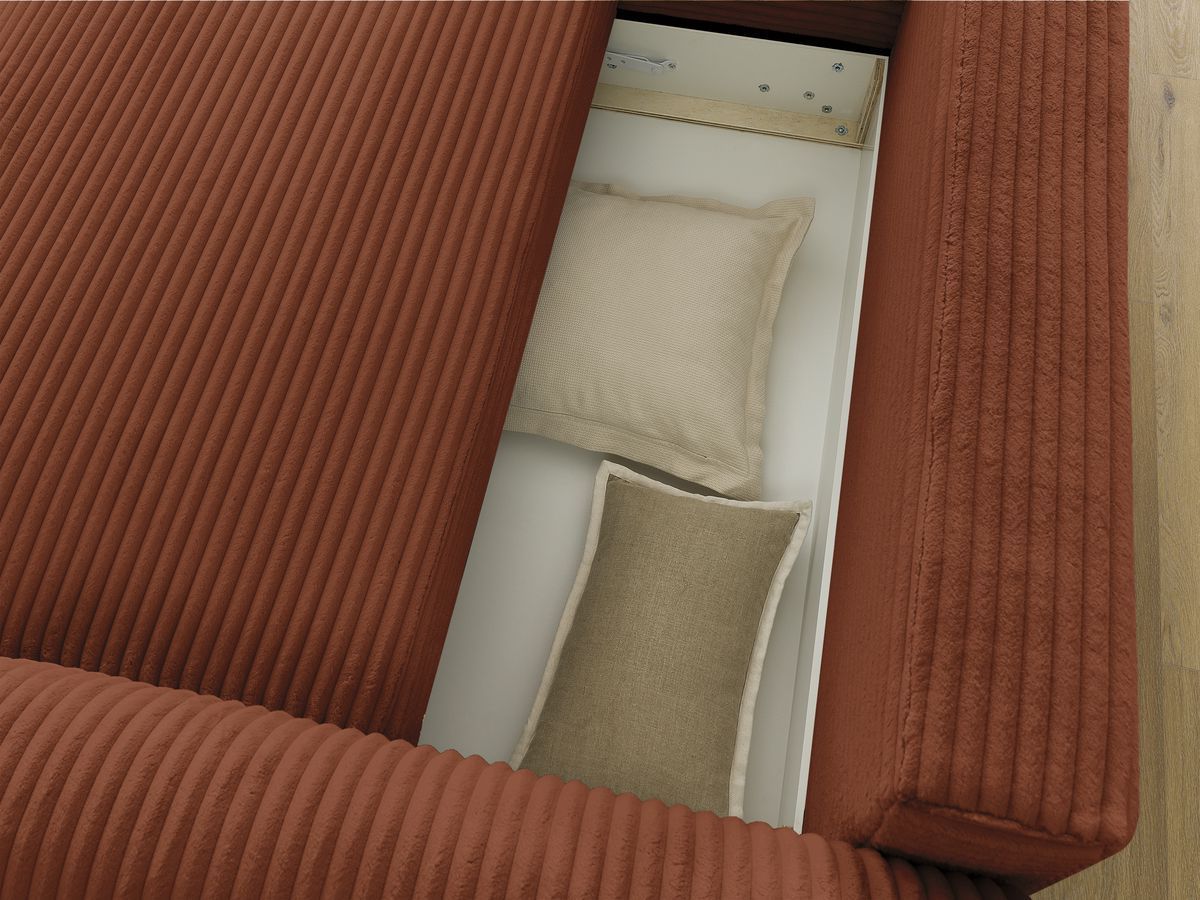Bobochic Lucien Ecksofa mit Schlaffunktion und Bettkasten 314 × 167 cm Breitcord weich Orange Ecke links