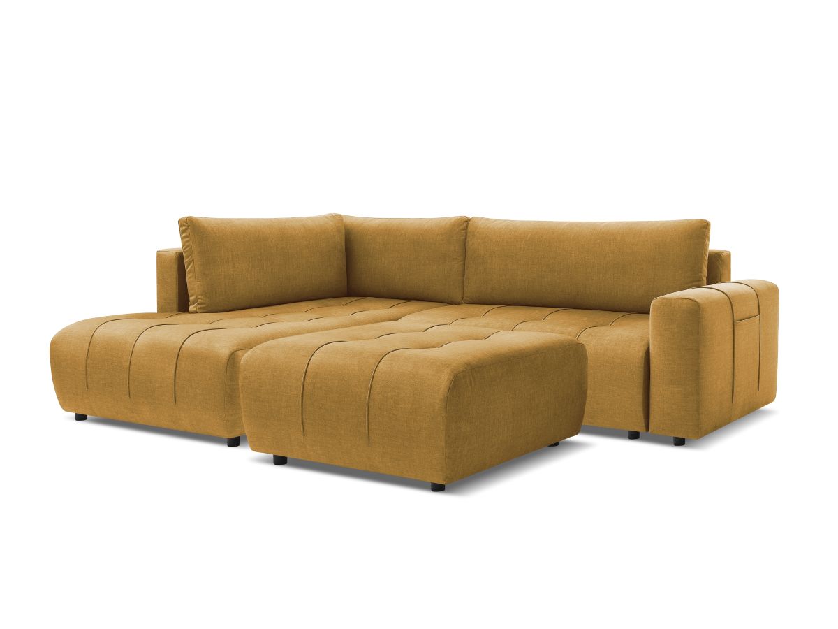 Bobochic Arsene Ecksofa mit Schlaffunktion und Bettkasten und Pouf 277 × 200 cm Samt Gelb Ecke links