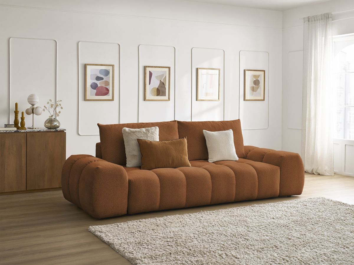 Bobochic Everest Sofa 3-Sitzer, 2 Kissen Melange-Stoff Orange
