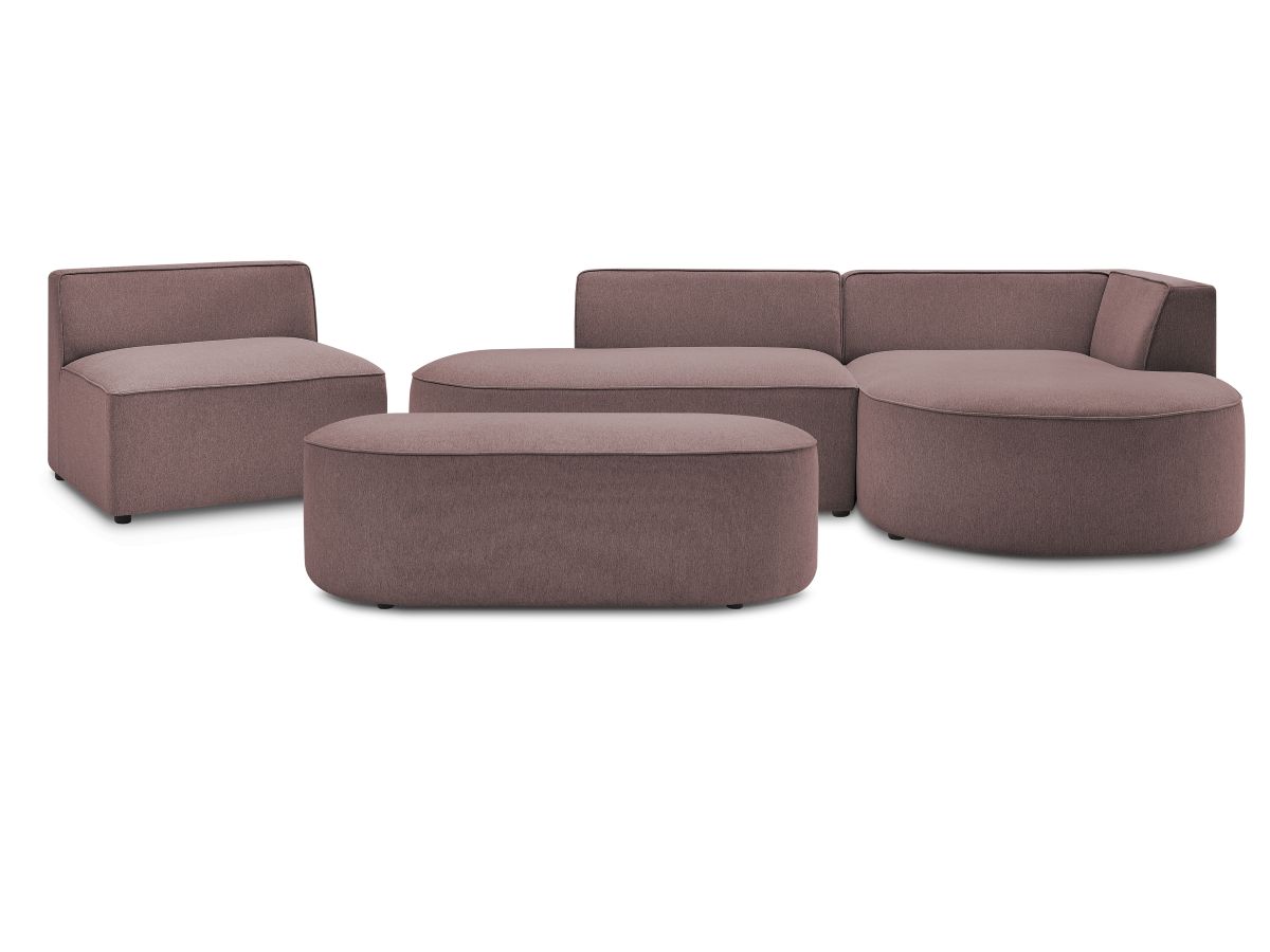 Bobochic Rousseau Ecksofa mit Sofamodul und Pouf Melange-Stoff Rosa Ecke rechts