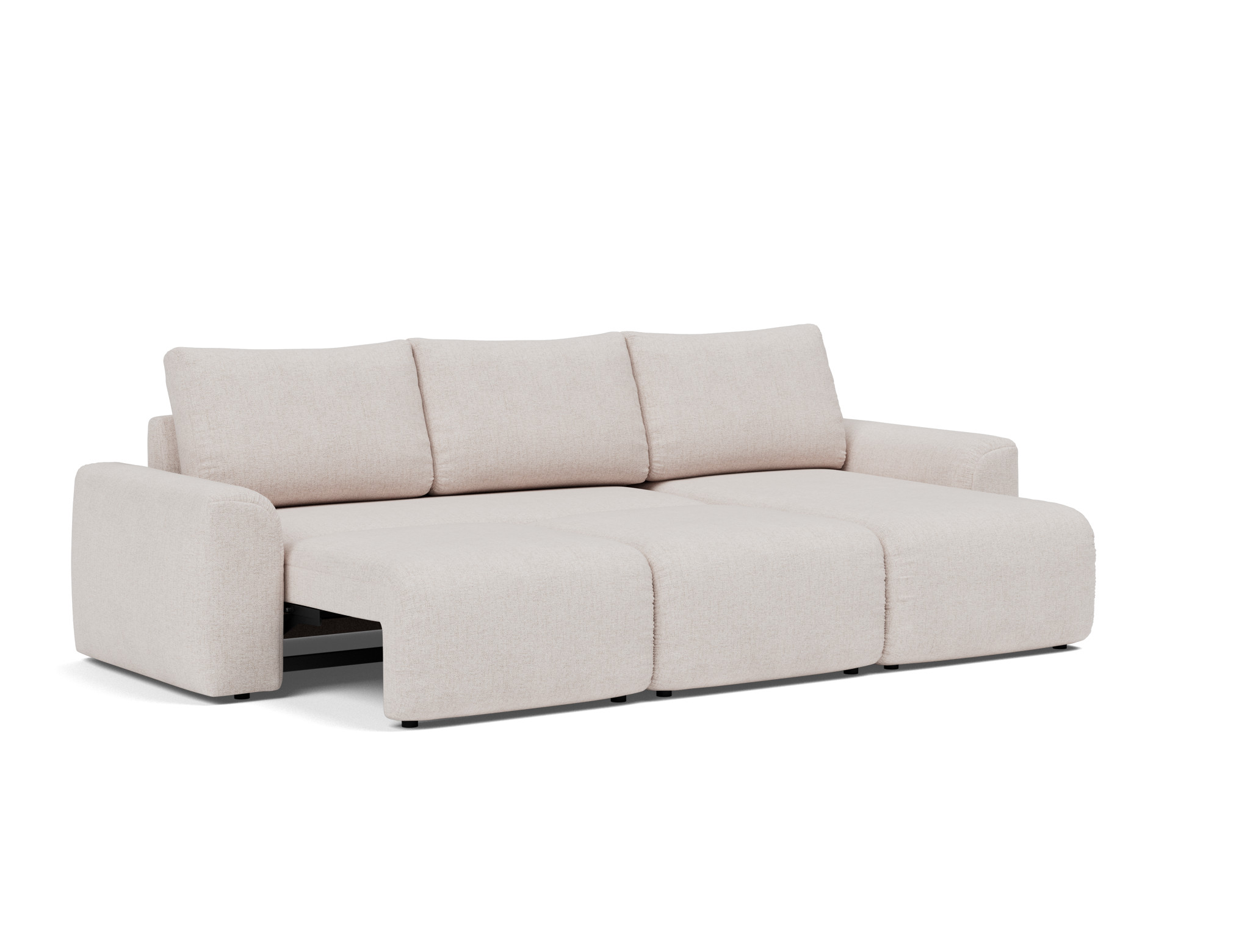 Schlafsofa Norum mit Chaiselongue und Chunky-Armlehnen Strukturierter Stoff Weda 300-Weda-Sand