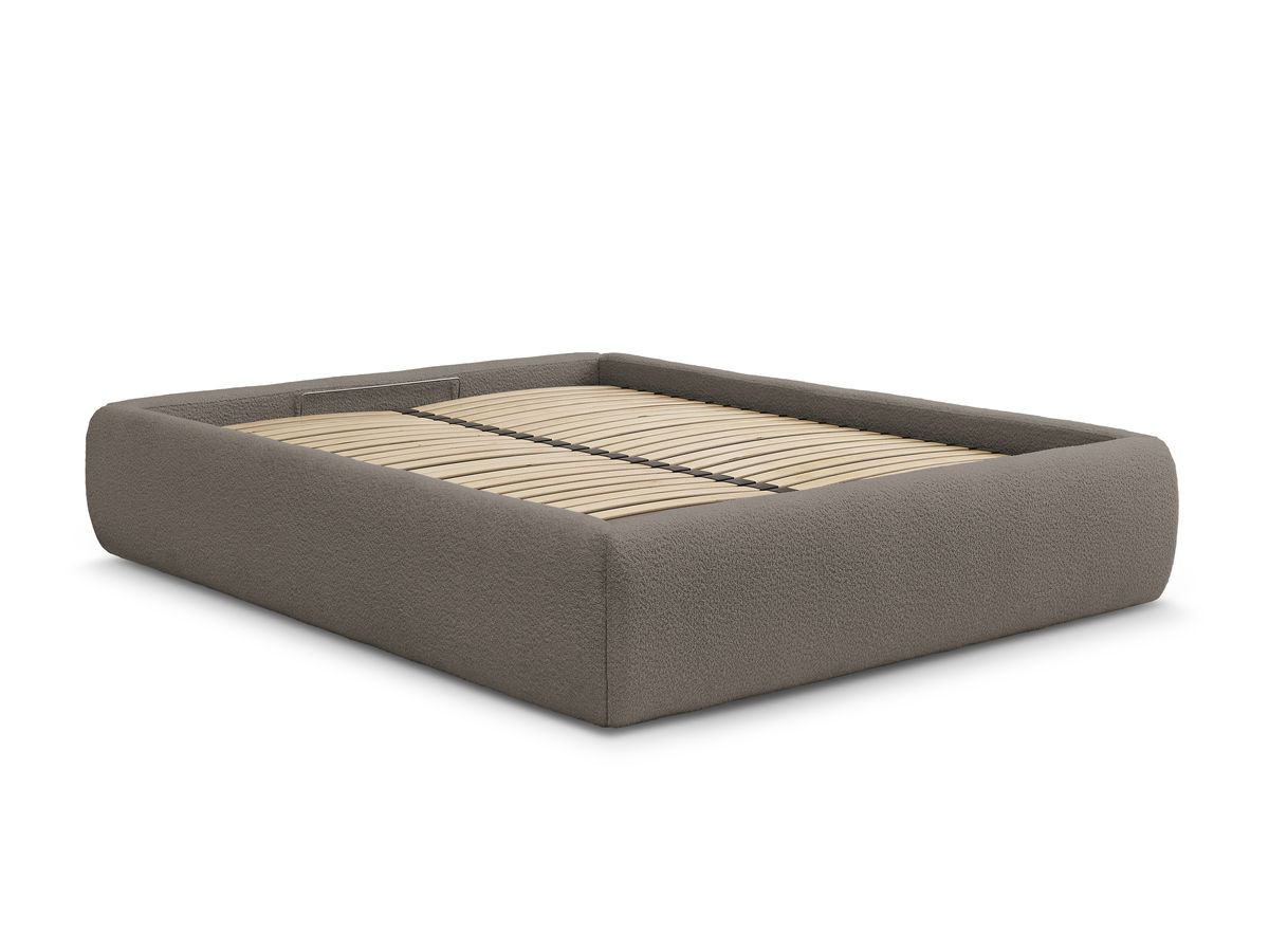 Bobochic Inera Bettgestell mit Bettkasten, ohne Kopfteil Bouclé-Stoff Braun, Liegefläche 140 × 190 cm