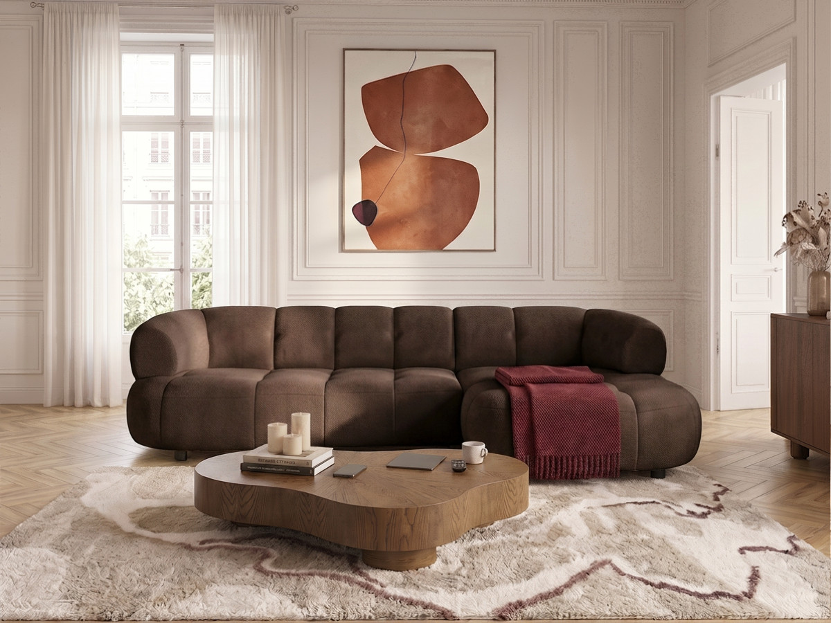 Bobochic Lovely Ecksofa mit Schlaffunktion Stoff Braun Ecke rechts