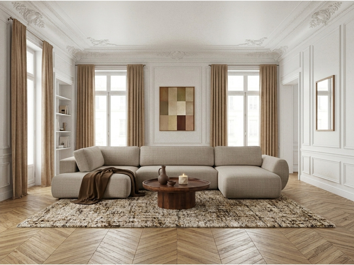 Bobochic Denise Wohnlandschaft Strukturstoff Beige Ecke rechts