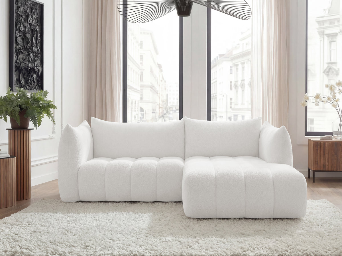 Bobochic Azra Ecksofa 262 × 178 cm Bouclé-Stoff Weiß Ecke rechts