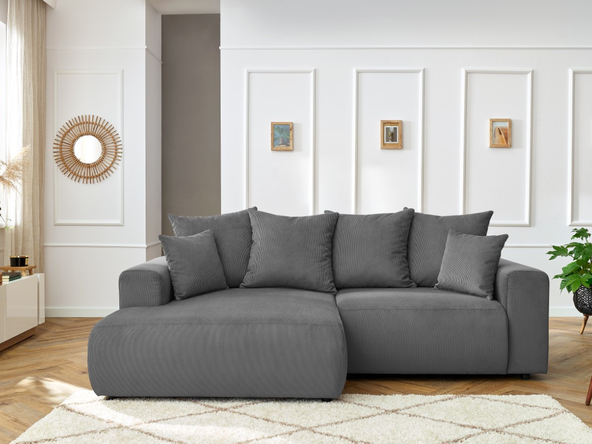 Bobochic Enjoy Ecksofa Cordsamt Dunkelgrau Ecke links