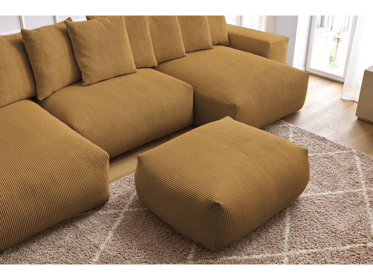 Bobochic Voltaire Wohnlandschaft mit Pouf 420 × 174 cm, Liegefläche 135 × 345 cm Cordsamt Gelb