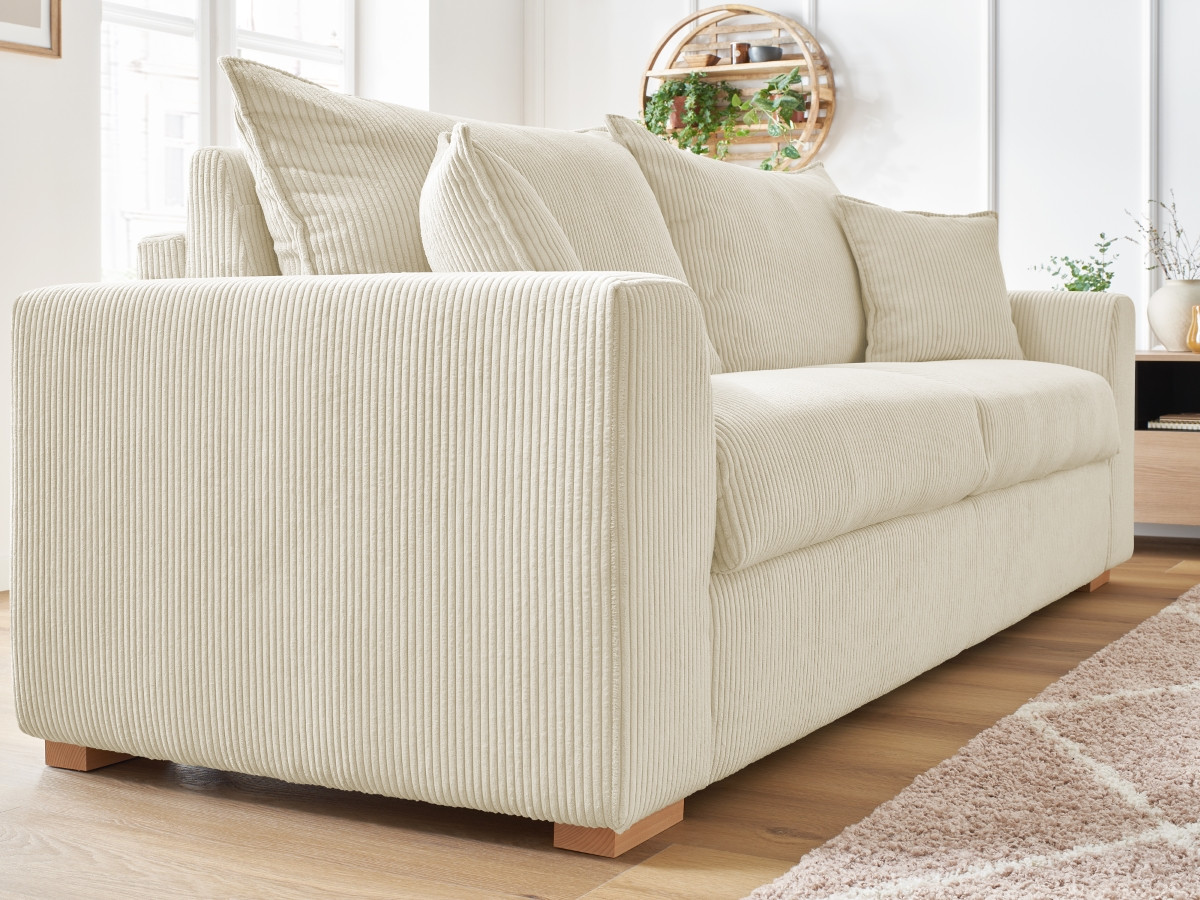Bobochic Augustin Schlafsofa 3-Sitzer Cordsamt Beige, Liegefläche 160 × 200 cm
