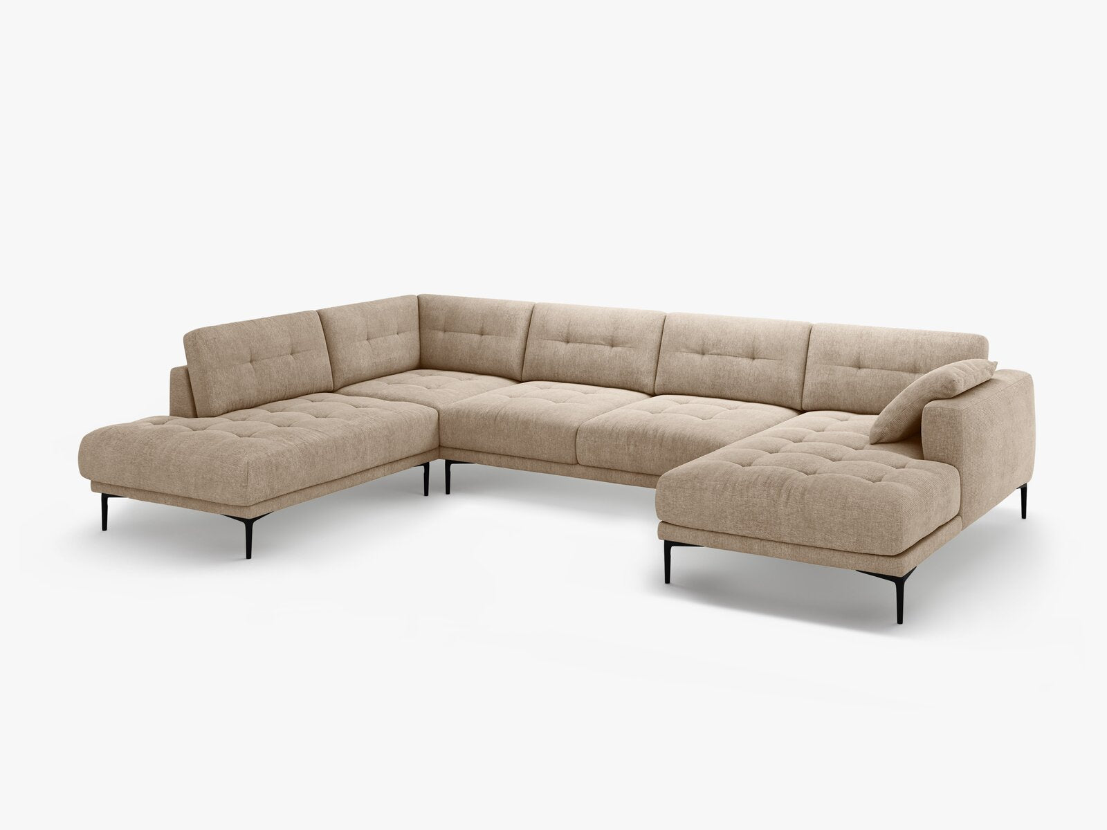 Micadoni Panorama Ecksofa Bemy 7-Sitzer Links Strukturierter Stoff Sand