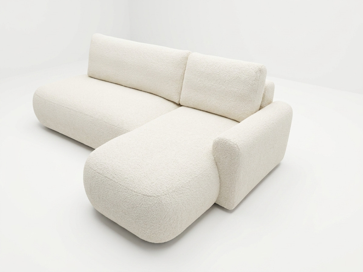 Bobochic Tango Ecksofa mit Schlaffunktion und Bettkasten Bouclé-Stoff Beige Ecke rechts