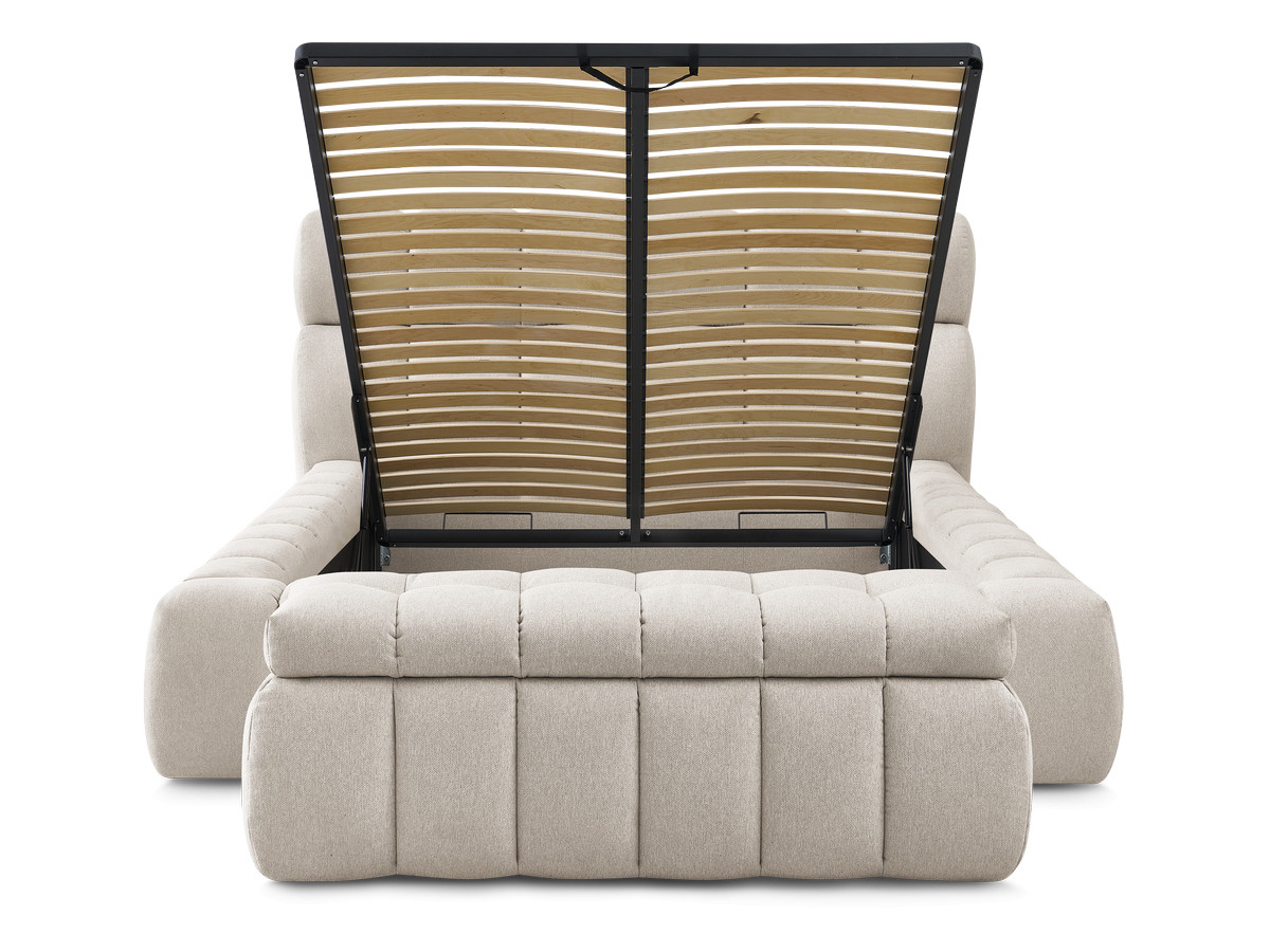 Bobochic Mont-blanc Polsterbett mit Bettkasten mit Bettbank Stoff Beige, Liegefläche 140 × 190 cm