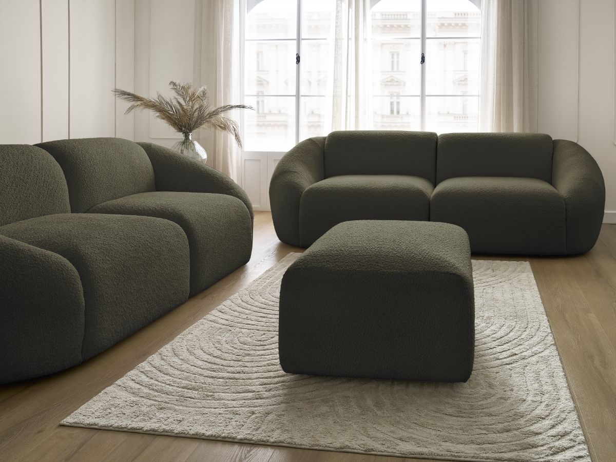 Bobochic Tina Sofa 6-Sitzer mit Pouf Bouclé-Stoff Grün