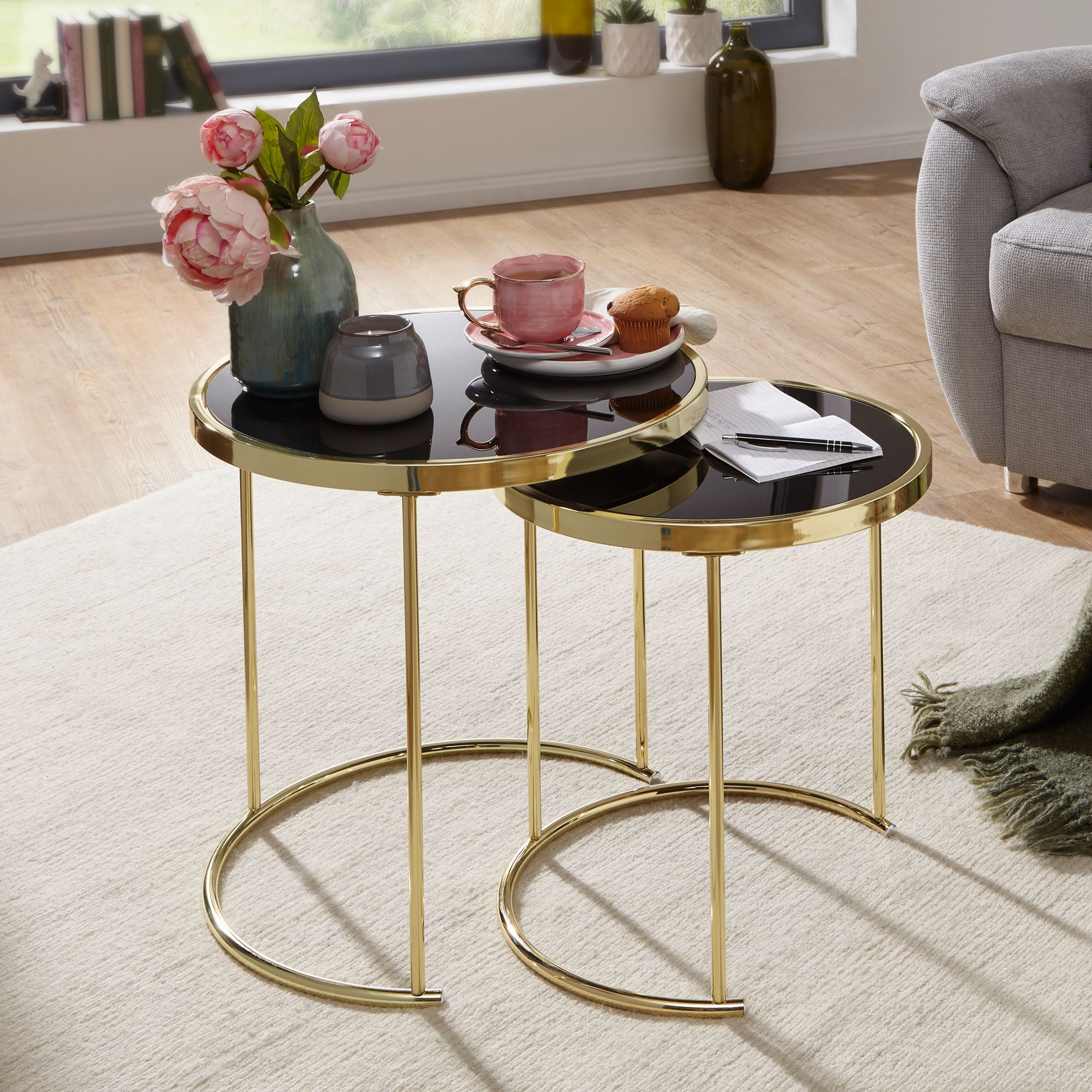 Satztisch 2er-Set Ona Schwarz Ø 50 cm