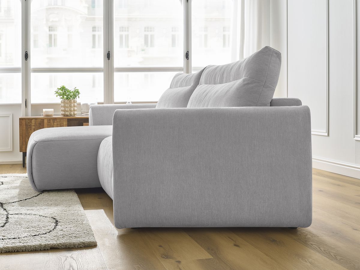 Bobochic Aden Ecksofa 293 × 152 cm Stoff Hellgrau Ecke links