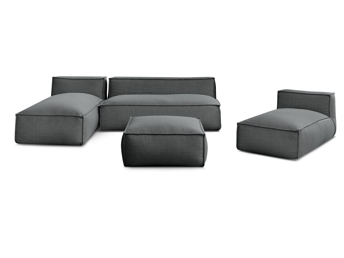 Bobochic Biarritz Gartensofa 4-Sitzer mit Pouf 332 × 168 cm Melange-Stoff Schwarz