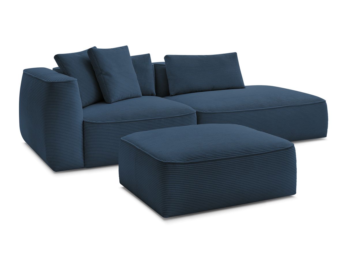 Bobochic Leopold Sofa 4-Sitzer mit Pouf Cordsamt Dunkelblau Armlehne links