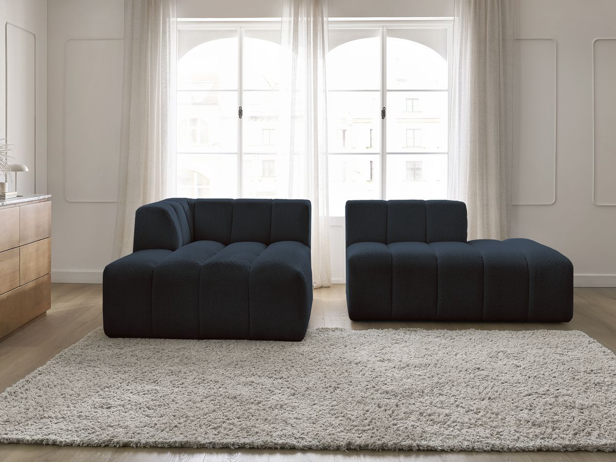 Bobochic Annecy Ecksofa Bouclé-Stoff Dunkelblau Ecke links