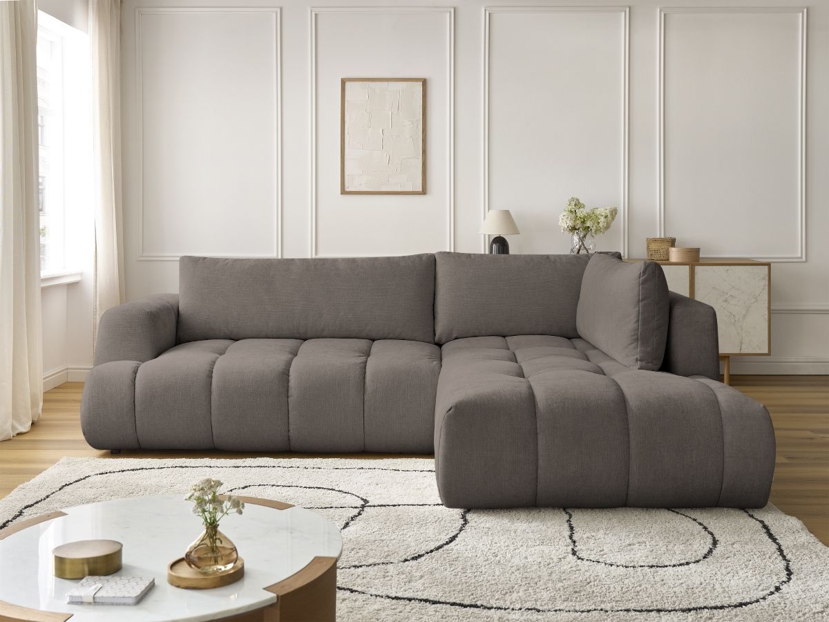 Bobochic Fuji Ecksofa mit Schlaffunktion und Bettkasten 282 × 204 cm Stoff Taupe Ecke rechts