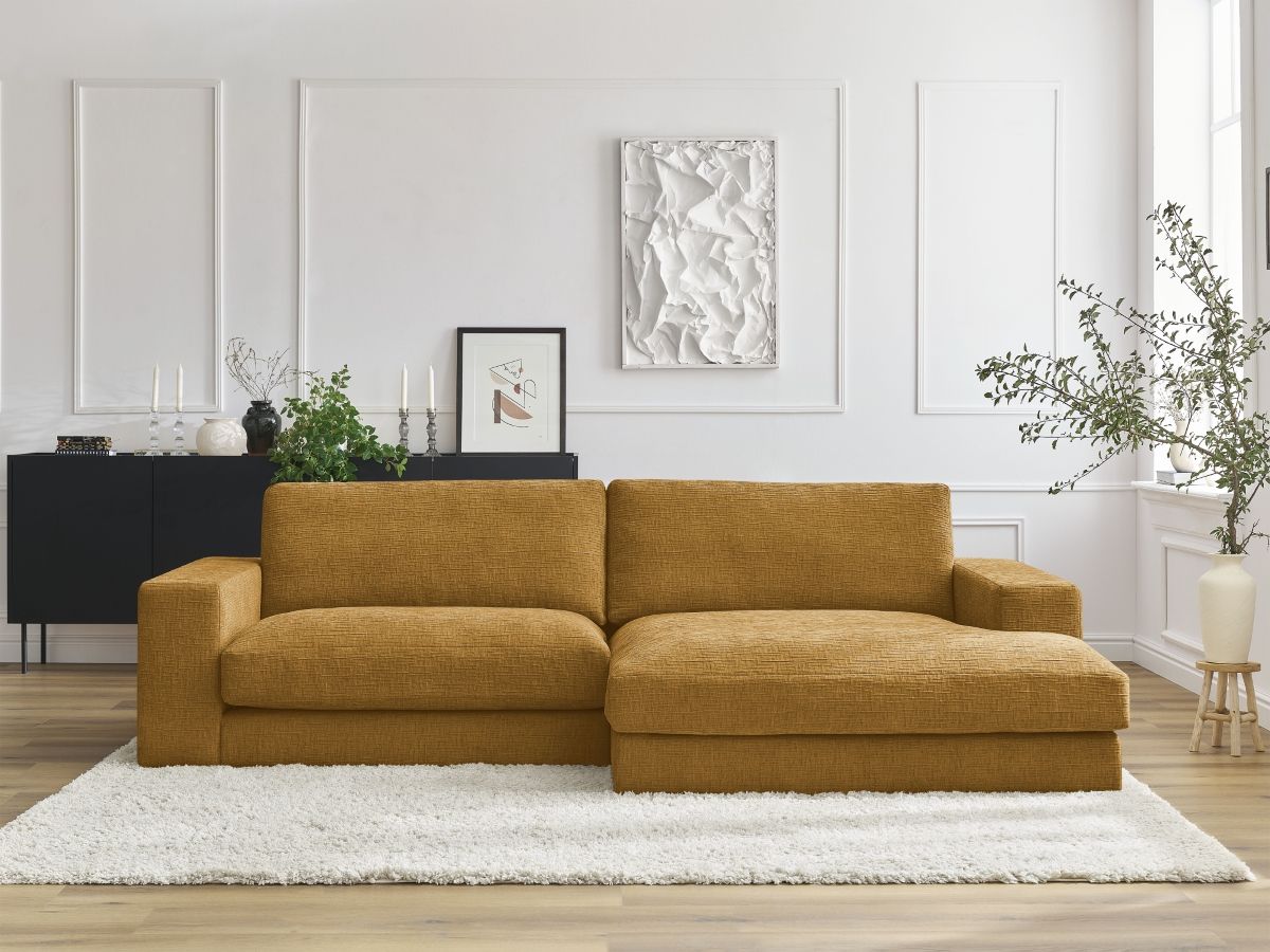 Bobochic Leonard Ecksofa 234 × 159 cm Strukturstoff Gelb Ecke rechts