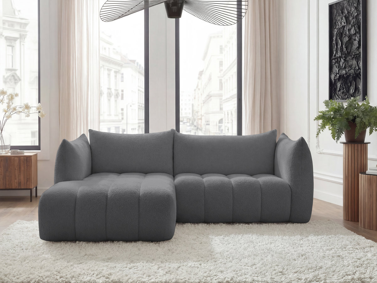 Bobochic Azra Ecksofa 262 × 178 cm Bouclé-Stoff Dunkelgrau Ecke links