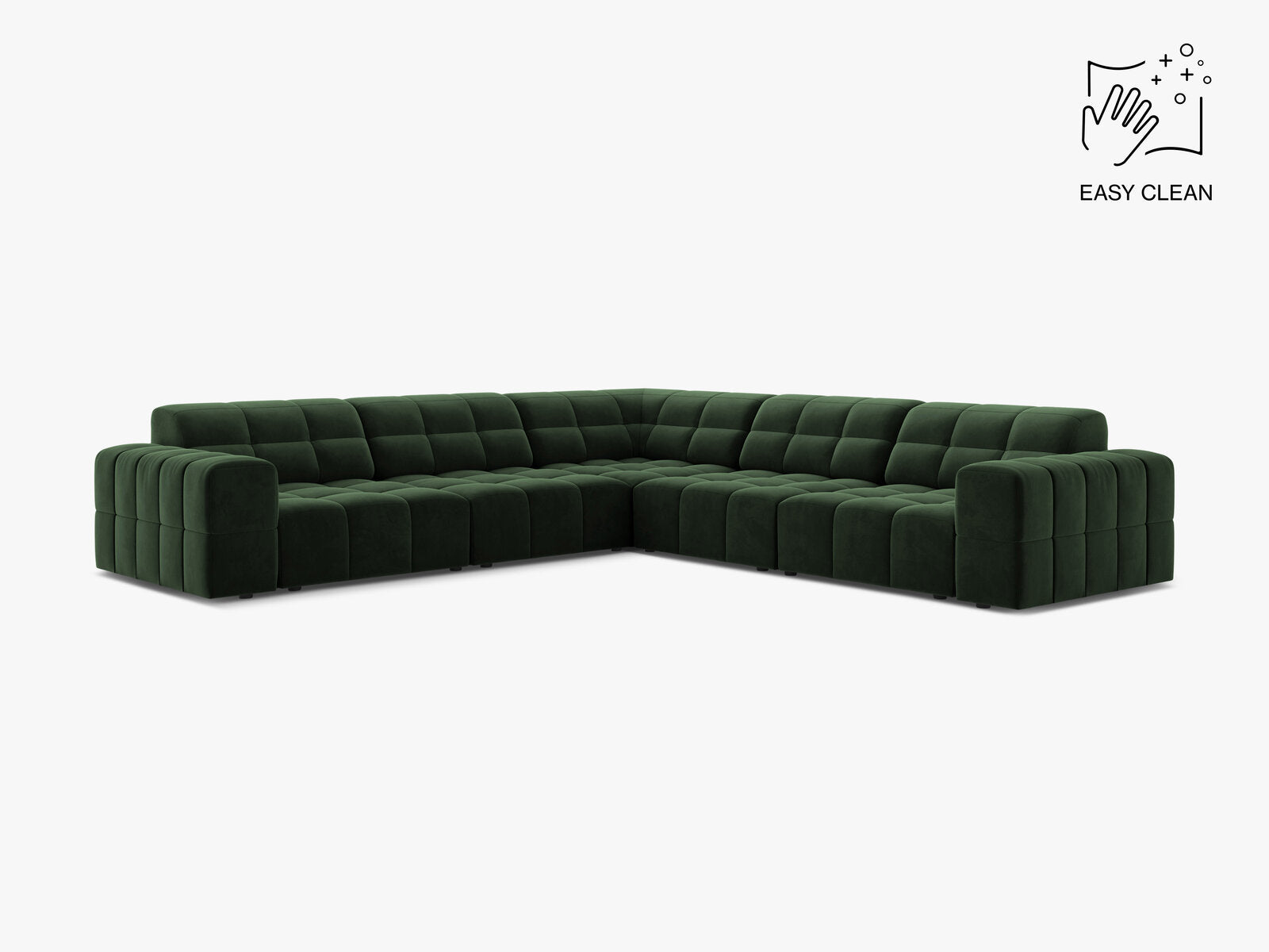Micadoni Jennifer Modulares Ecksofa 7-Sitzer Samt Venus Flaschengrün