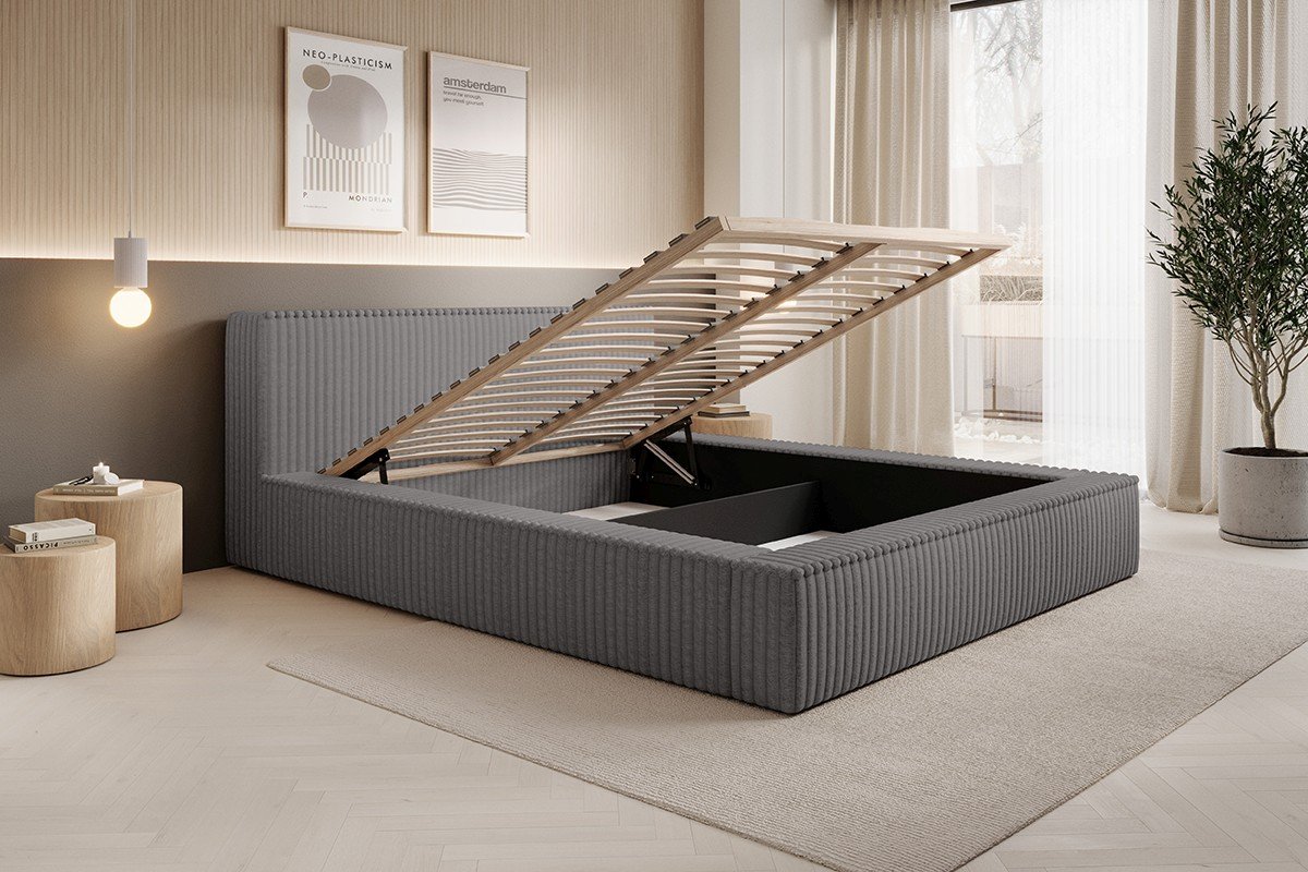 Polsterbett Lento Softcord mit Fellstruktur 180x200 mit Holzrahmen Vito 16