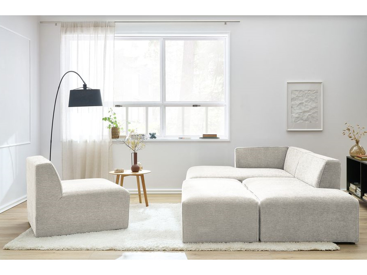Bobochic Megeve Ecksofa mit Pouf Strukturstoff Beige Ecke links