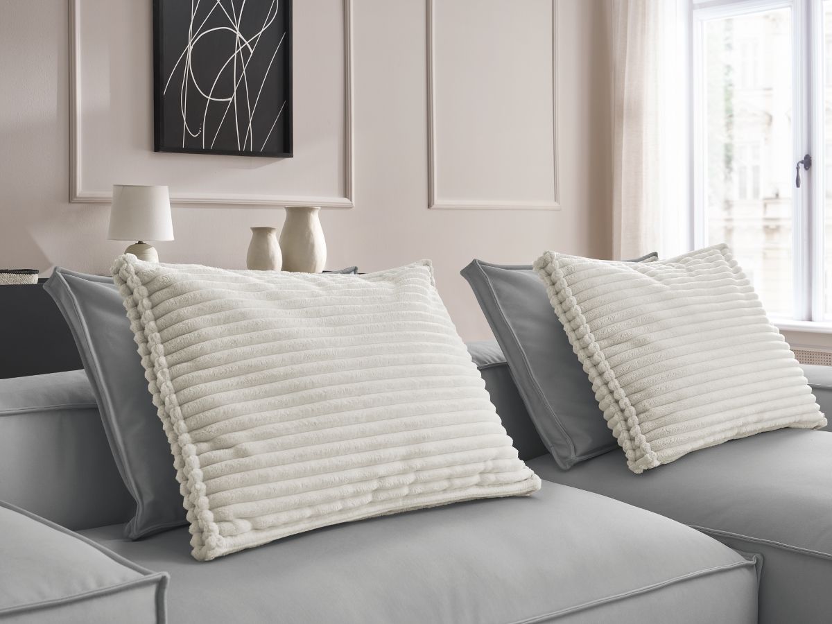 Bobochic Boheme Ecksofa, 3 Kissen Kunstleder Hellgrau