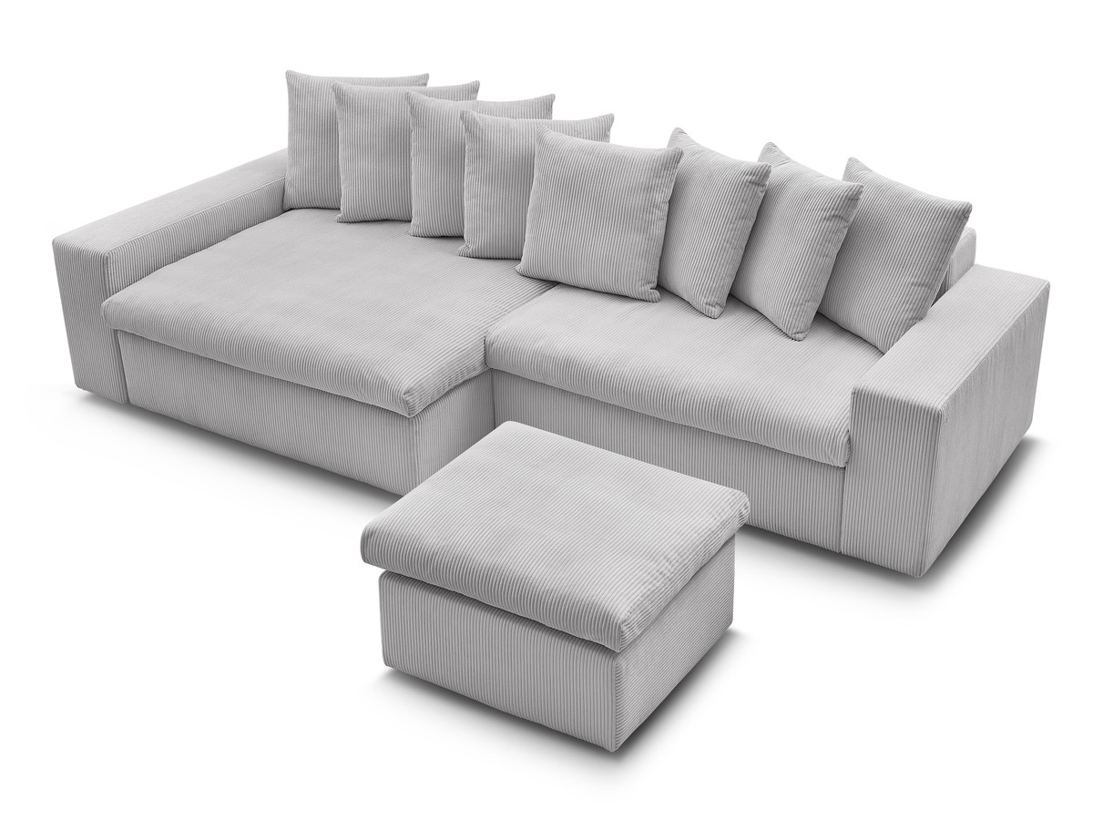 Bobochic Enore Ecksofa mit Pouf Cordsamt Hellgrau Ecke links