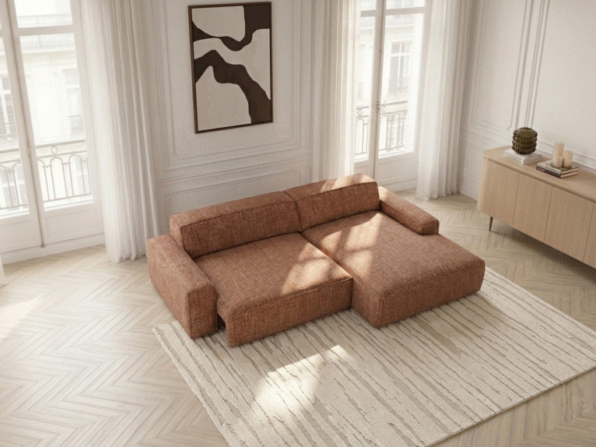 Bobochic Abel Ecksofa mit Schlaffunktion Melange-Stoff Orange Ecke rechts
