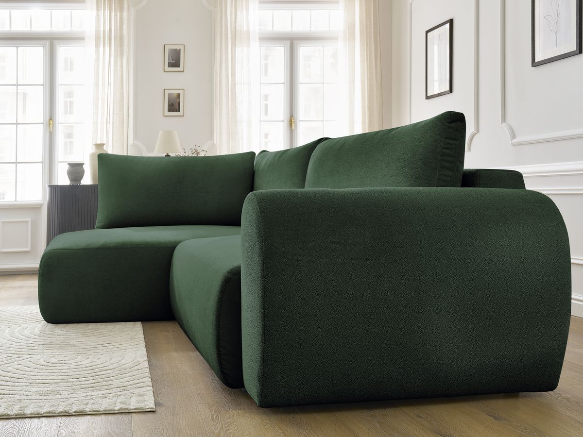 Bobochic Lucien Ecksofa mit Schlaffunktion und Bettkasten 296 × 198 cm Stoff Grün Ecke links