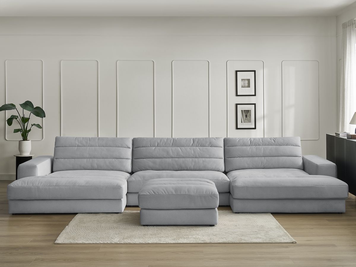 Bobochic Sierra Wohnlandschaft mit Pouf Samt Hellgrau