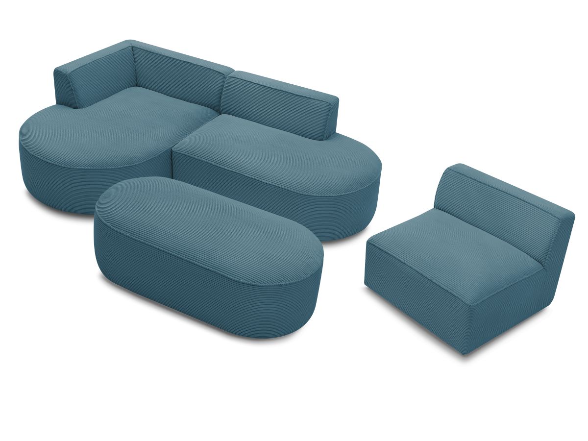 Bobochic Rousseau Ecksofa mit Sofamodul und Pouf Cordsamt Dunkelblau Ecke links