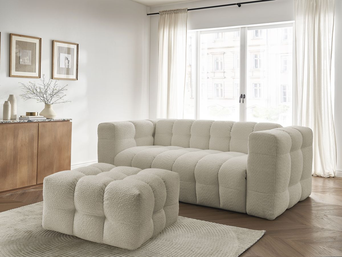 Bobochic Cloud Schlafsofa 3-Sitzer mit Pouf Bouclé-Stoff Beige