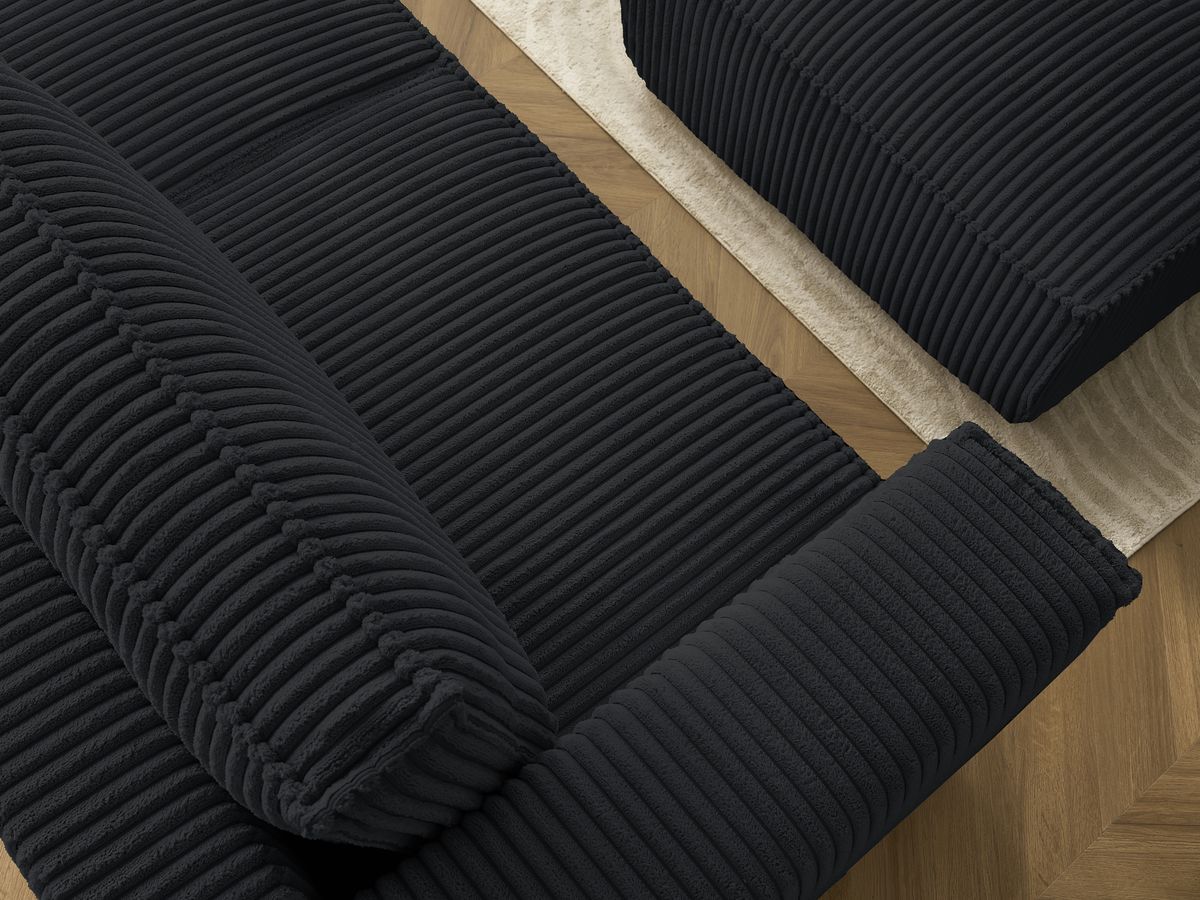 Bobochic Chelsea Schlafsofa 4-Sitzer mit Bettkasten und Pouf Breitcord weich Schwarz